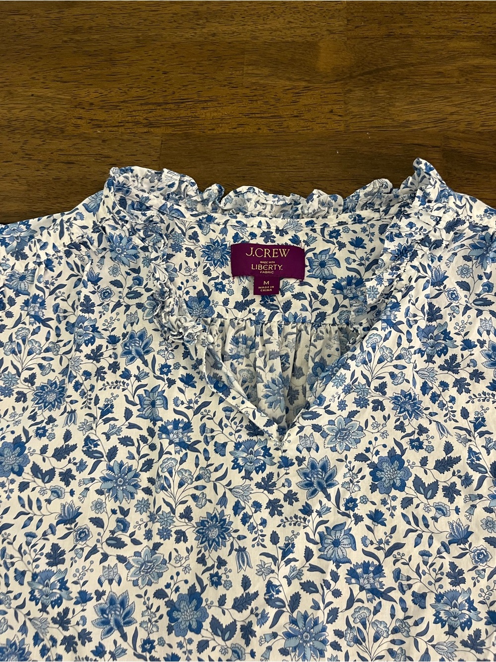 J. Crew Ruffleneck Keyhole Top in Liberty Grace Emily Bell fabric Cotton Medium - Picture 5 of 16